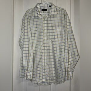 Men's 2X, XXL Kenneth Robert's Platinum Checkered Shirt button‎ down, casual